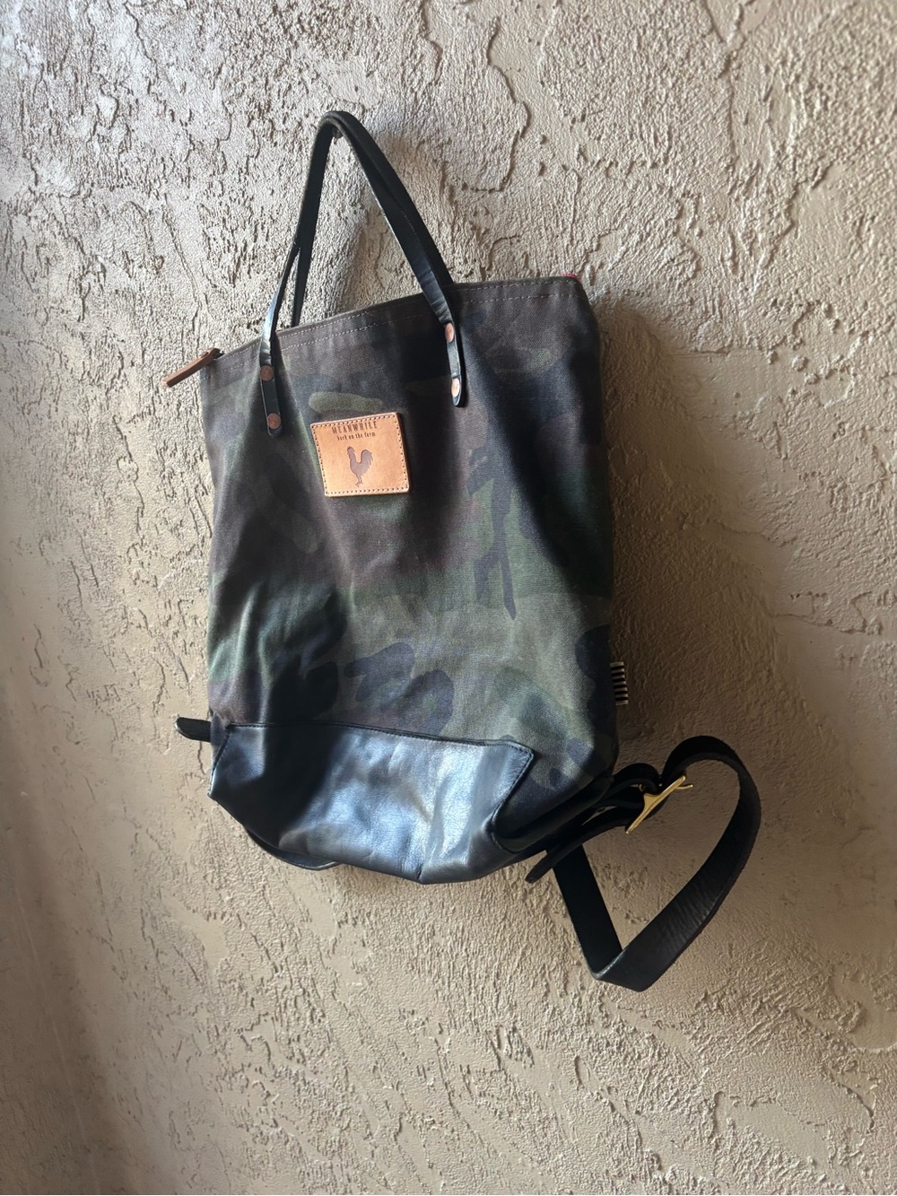 Camo Canvas Travel Tote with Black Leather Trim - Picture 2 of 12